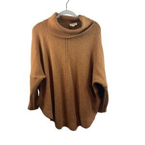 Loft Outlet Womens Oversized Cowl Neck Sweater L Brown Acrylic Cotton Blend